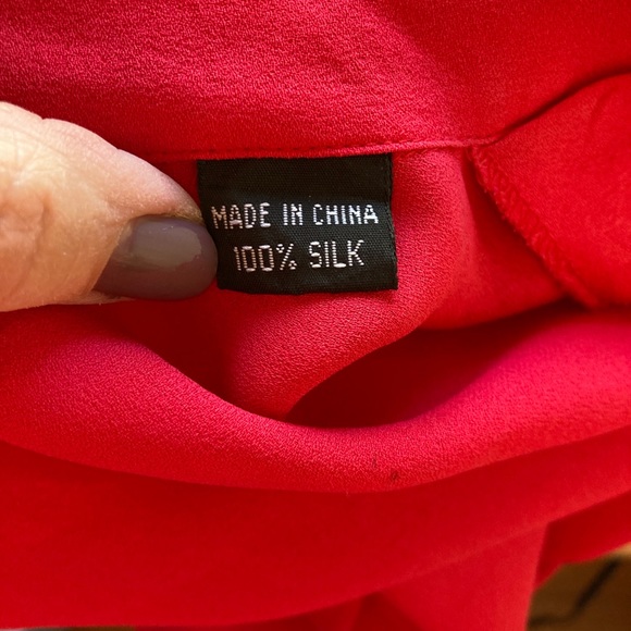 Carole Little Red Silk Button& Loop Front Blouse Size 8 - Picture 10 of 12